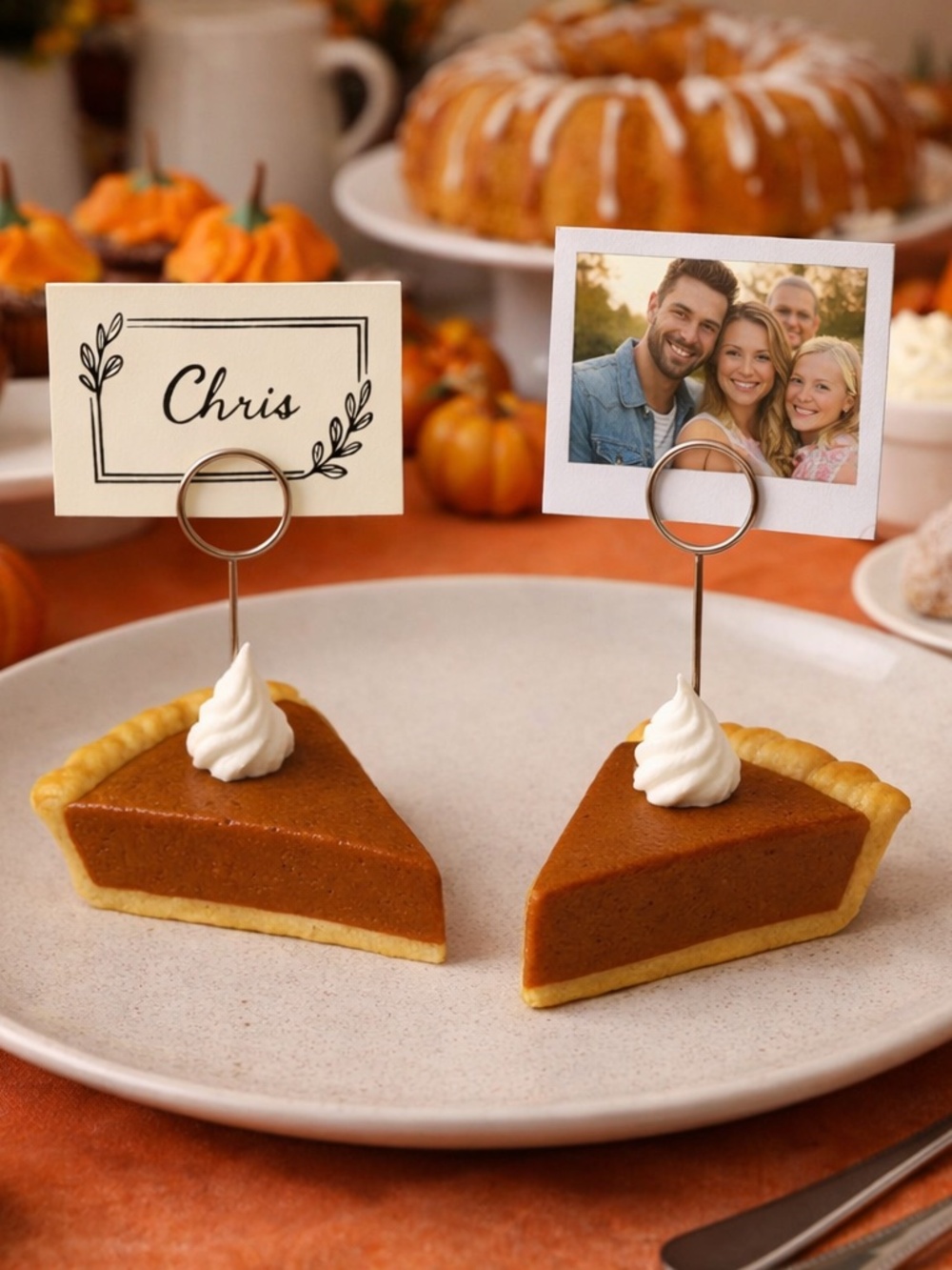 Pumpkin Pie Place Card Holder Set of 2- Handmade Thanksgiving, Fall Table Decor